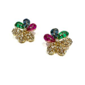 Stunning 14Kt Multicoloured Polki Studs – A Must-Have for Your Jewelry Collection!