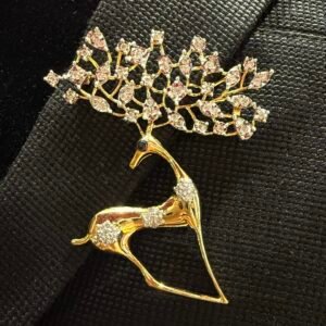 14Kt Deer Diamond Brooch | Graceful Animal Design with 0.03ct Stone | Gold Pin