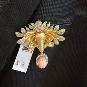 14Kt Ji Diamond Brooch | 2.25ct Diamonds, 0.65ct Polki & 2.50ct Stones | Statement Gold Pin