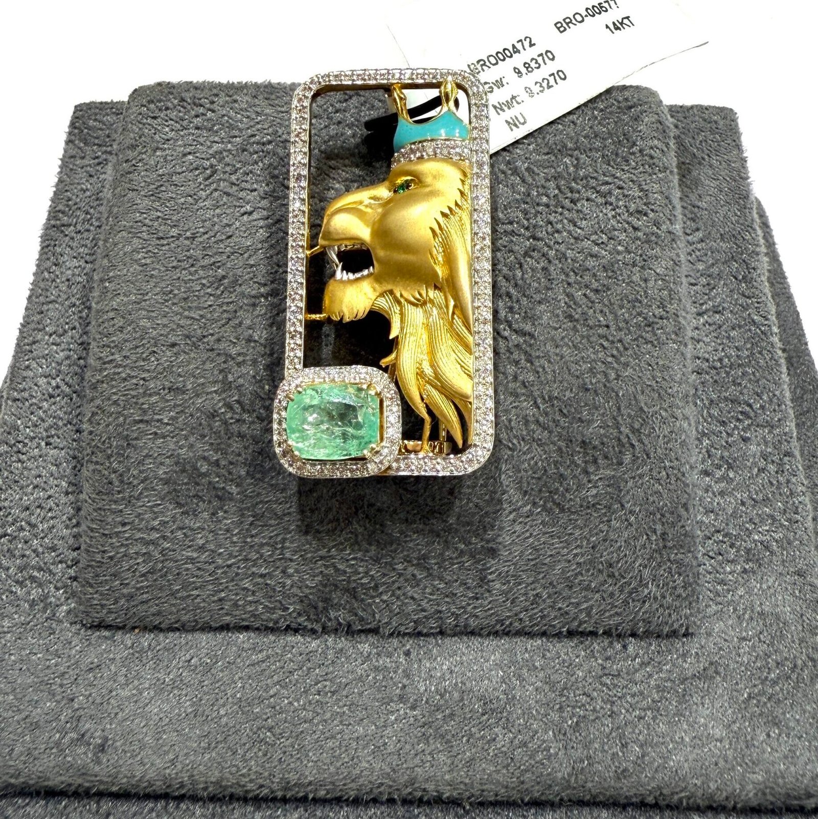 14Kt Diamond & Emerald Brooch | 0.53ct Diamonds & 1.92ct Emerald | Elegant Gold Pin - Image 2