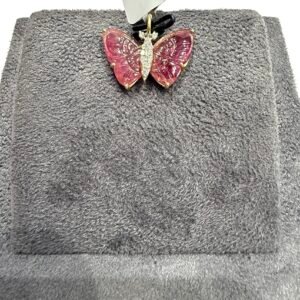 14Kt Butterfly Tourmaline Pendant | 8.05ct Stone | .13ct Diamond Accent