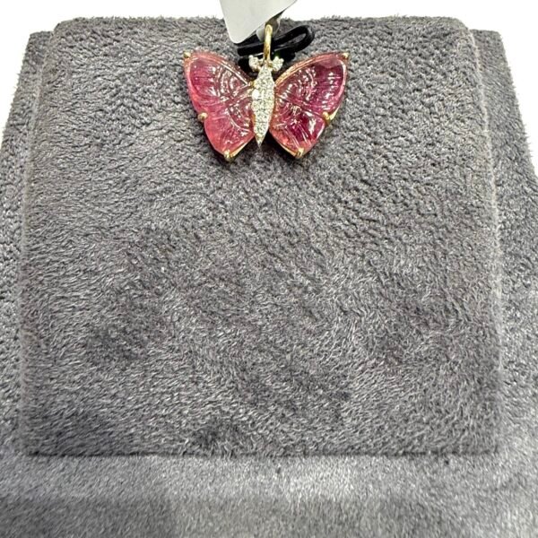 14Kt Butterfly Tourmaline Pendant | 8.05ct Stone | .13ct Diamond Accent